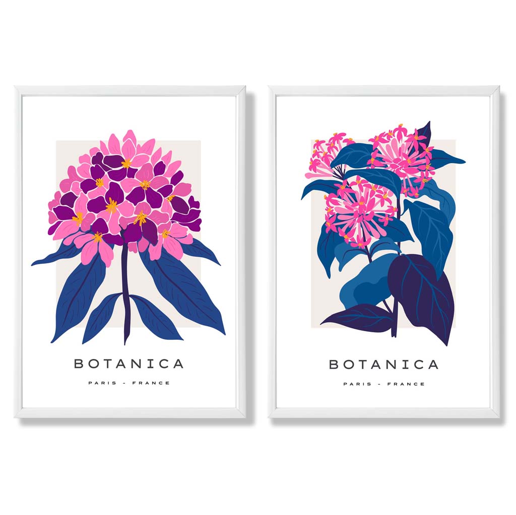 Bright Pink and Blue Summer Flower Market Framed Set of 2 Art Prints | Bowlift