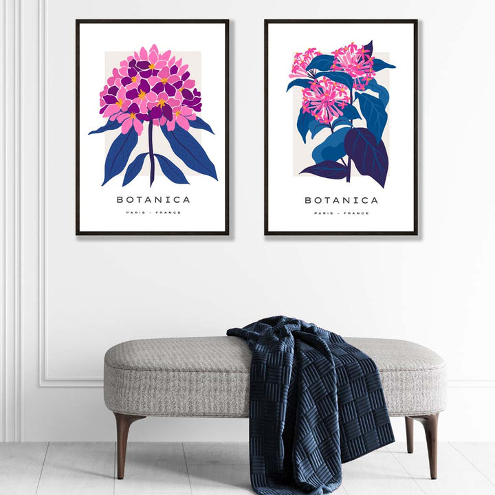 Bright Pink and Blue Summer Flower Market Framed Set of 2 Art Prints | Bowlift