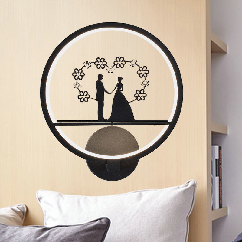 BowLift | Lover Patterned Circular Wall Light Contemporary Iron Nightstand LED Wall Lighting in Black
