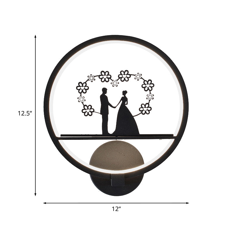 BowLift | Lover Patterned Circular Wall Light Contemporary Iron Nightstand LED Wall Lighting in Black