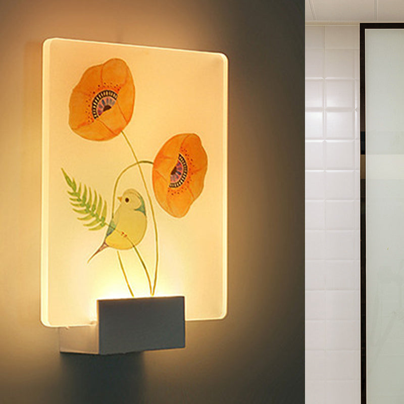 BowLift | Corner LED Wall Lighting Modern White Wall-Mounted Lamp with Flower/Bird Patterned Acrylic Shade