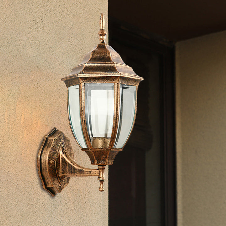 BowLift | One-Pear-Wall-Light with Lantern Shade made of Clear Glass Industrial Outdoor Wall Light Lighting System