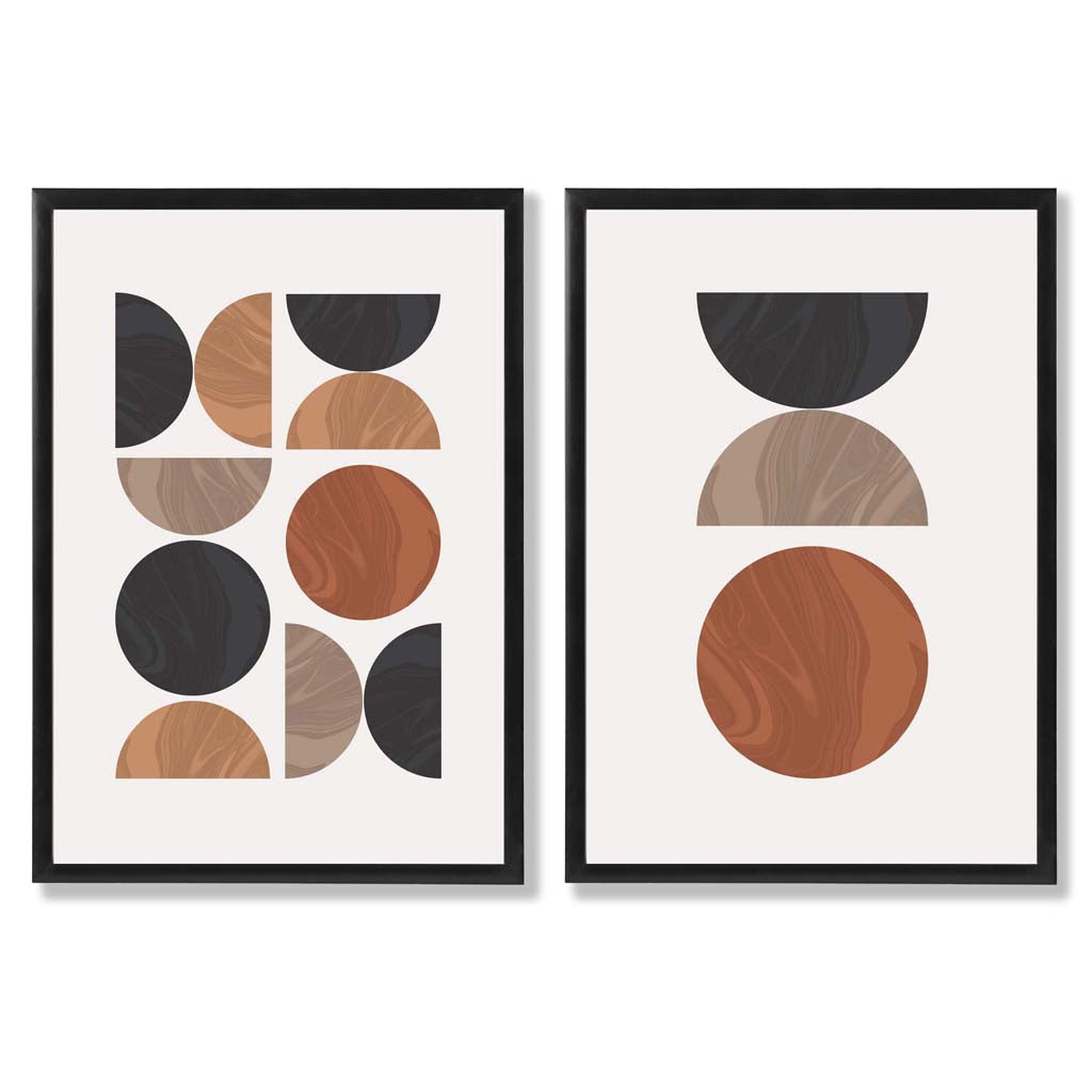 Black and Orange Mid Century Geometric Framed Set of 2 Art Prints | Bowlift