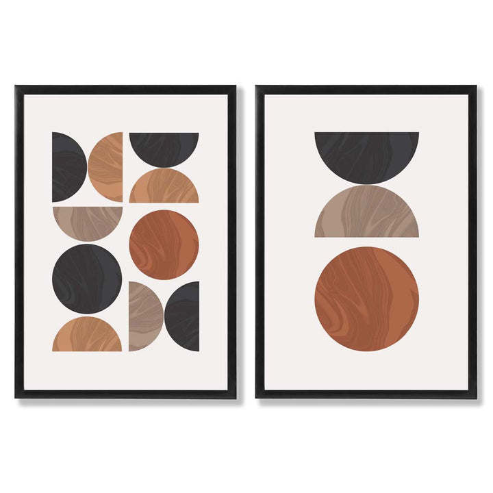 Black and Orange Mid Century Geometric Framed Set of 2 Art Prints | Bowlift