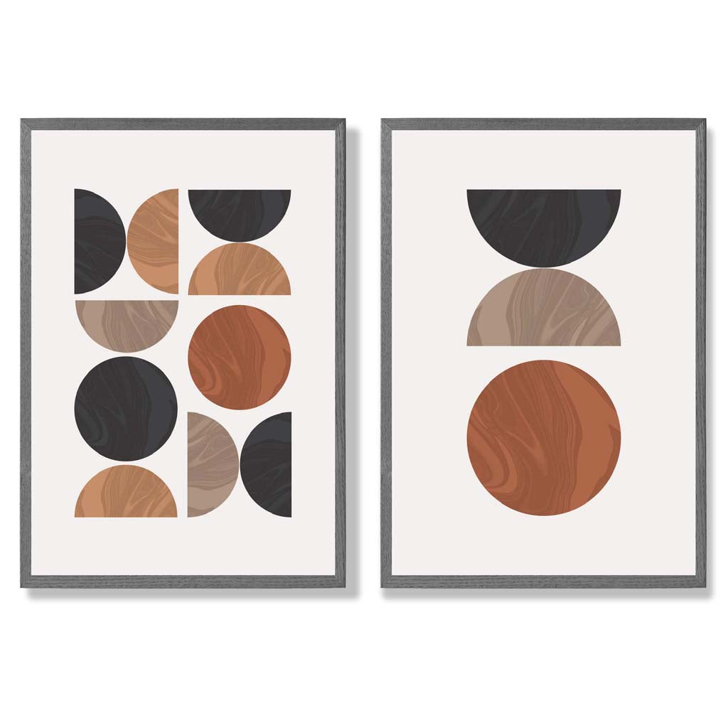 Black and Orange Mid Century Geometric Framed Set of 2 Art Prints | Bowlift