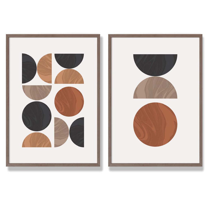 Black and Orange Mid Century Geometric Framed Set of 2 Art Prints | Bowlift