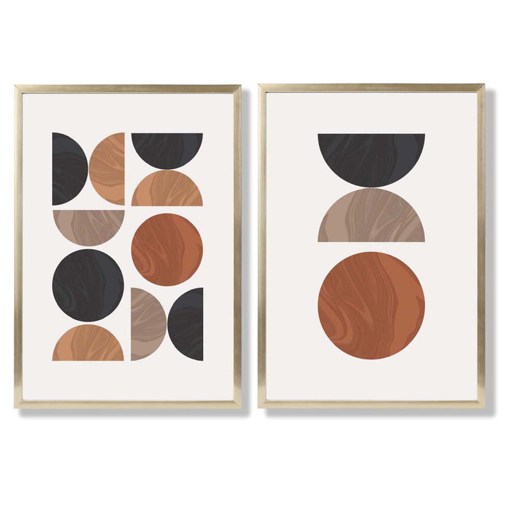 Black and Orange Mid Century Geometric Framed Set of 2 Art Prints | Bowlift