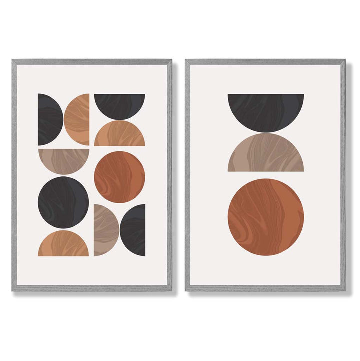 Black and Orange Mid Century Geometric Framed Set of 2 Art Prints | Bowlift