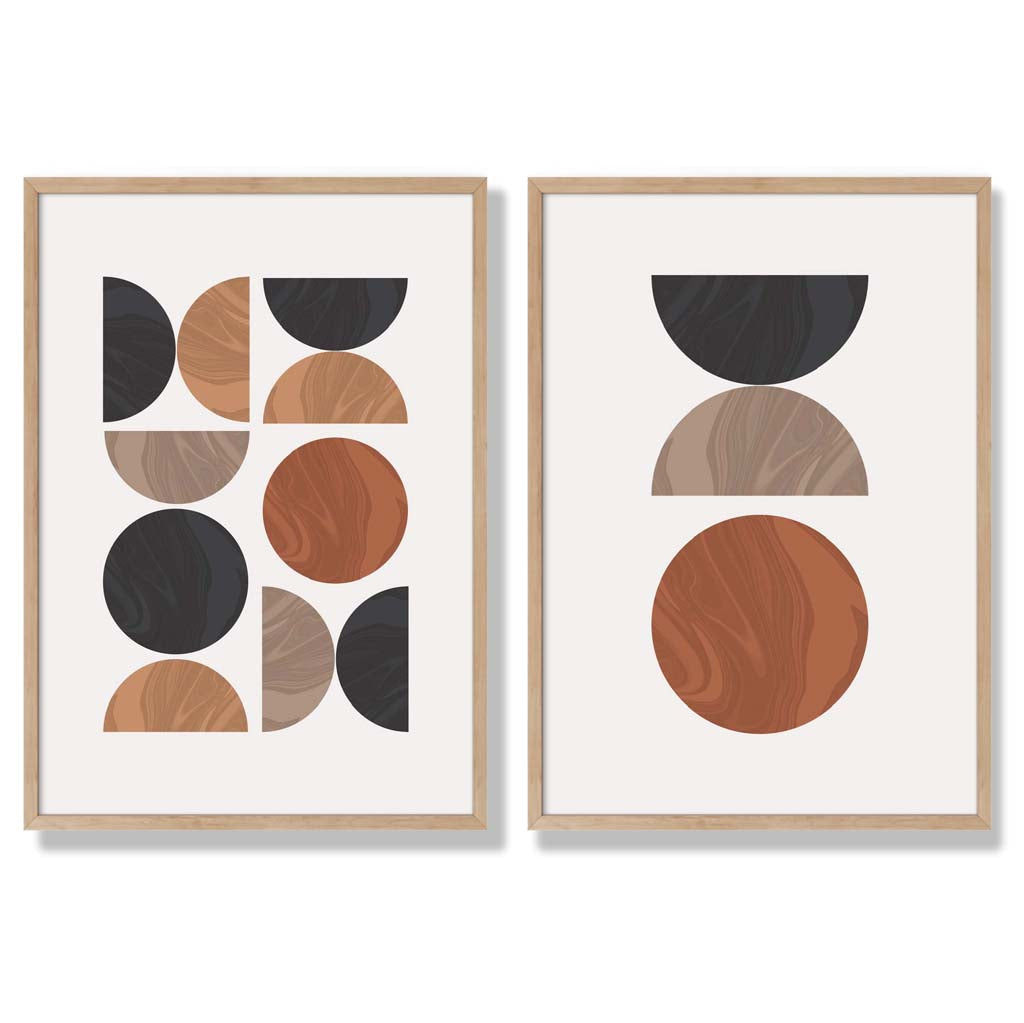 Black and Orange Mid Century Geometric Framed Set of 2 Art Prints | Bowlift