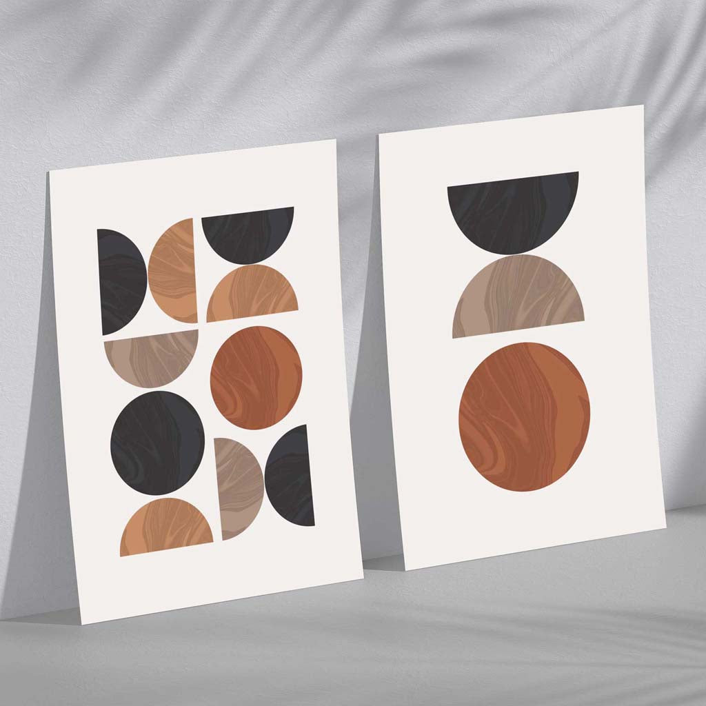 Black and Orange Mid Century Geometric Framed Set of 2 Art Prints | Bowlift
