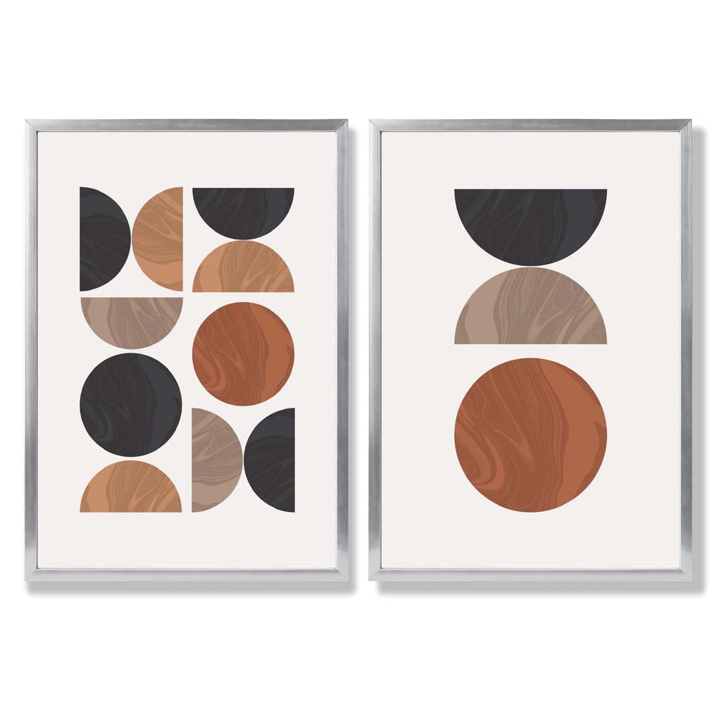 Black and Orange Mid Century Geometric Framed Set of 2 Art Prints | Bowlift