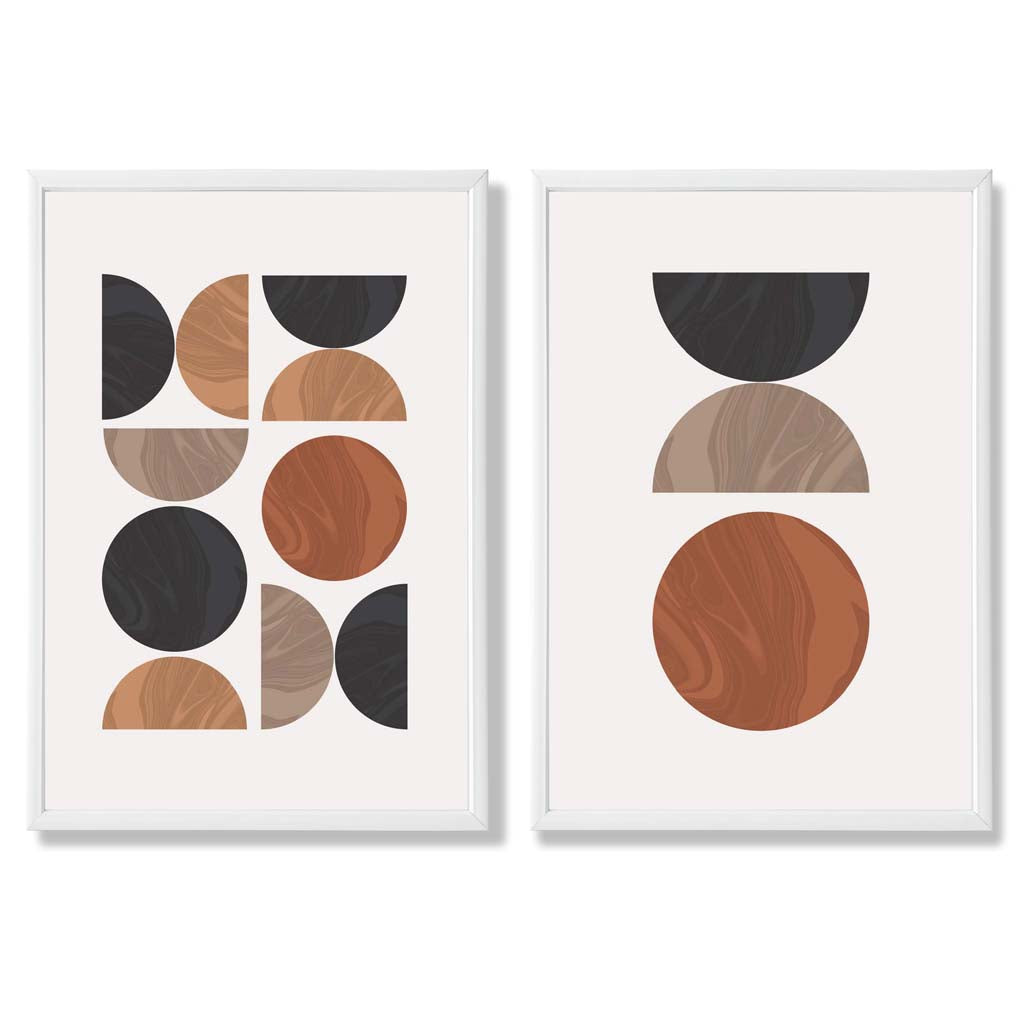 Black and Orange Mid Century Geometric Framed Set of 2 Art Prints | Bowlift