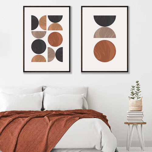 Black and Orange Mid Century Geometric Framed Set of 2 Art Prints | Bowlift