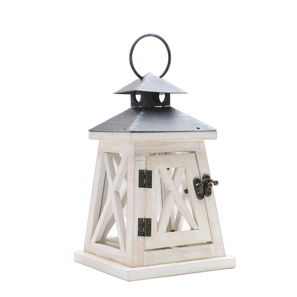 Rustic Wooden Lantern Candle Holder with Metal Top and Latch Bowlift