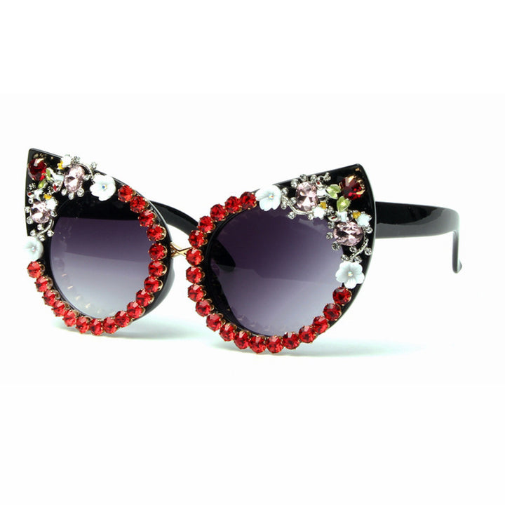 Women's Cat-Eye Sunglasses with Sparkling Gemstones Bowlift