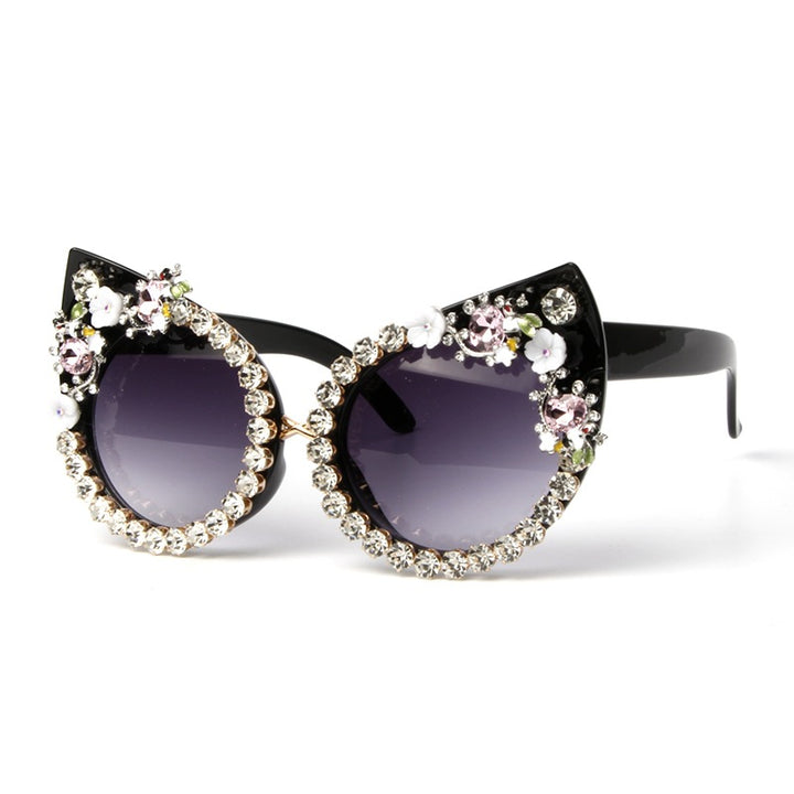 Women's Cat-Eye Sunglasses with Sparkling Gemstones Bowlift