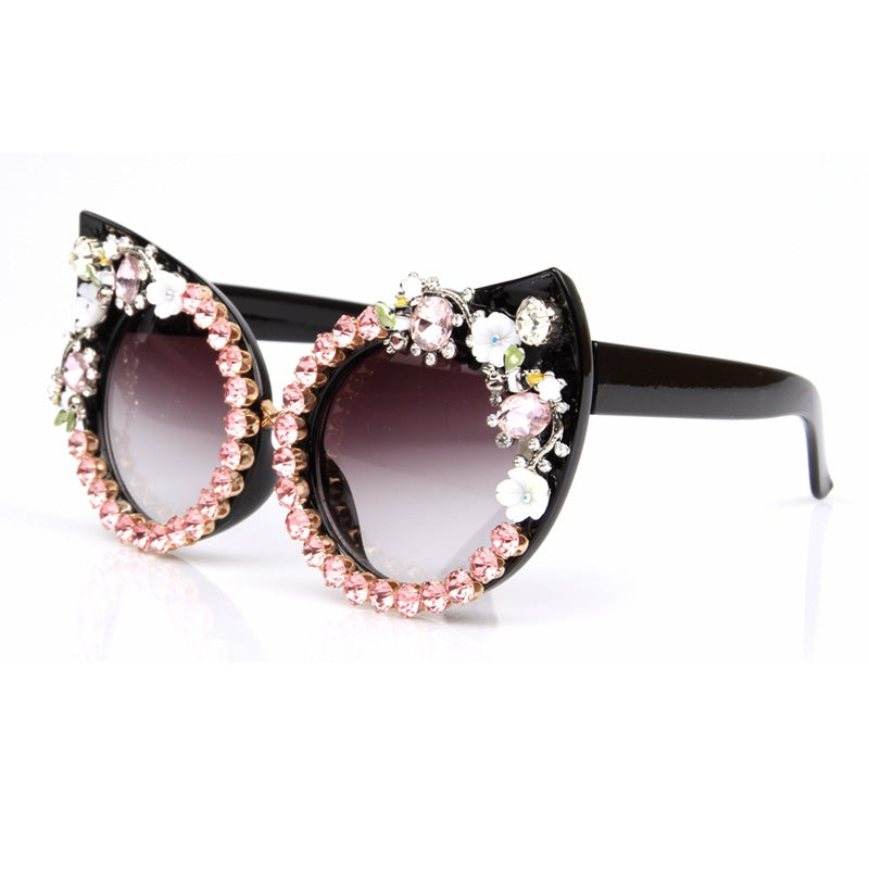 Women's Cat-Eye Sunglasses with Sparkling Gemstones Bowlift