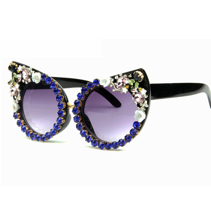 Women's Cat-Eye Sunglasses with Sparkling Gemstones Bowlift