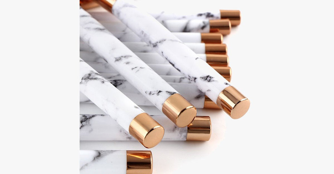 BowLift | Pro Makeup Brush Set of 15 with Rose and Marble Pattern - Perfect for all Makeup Applications