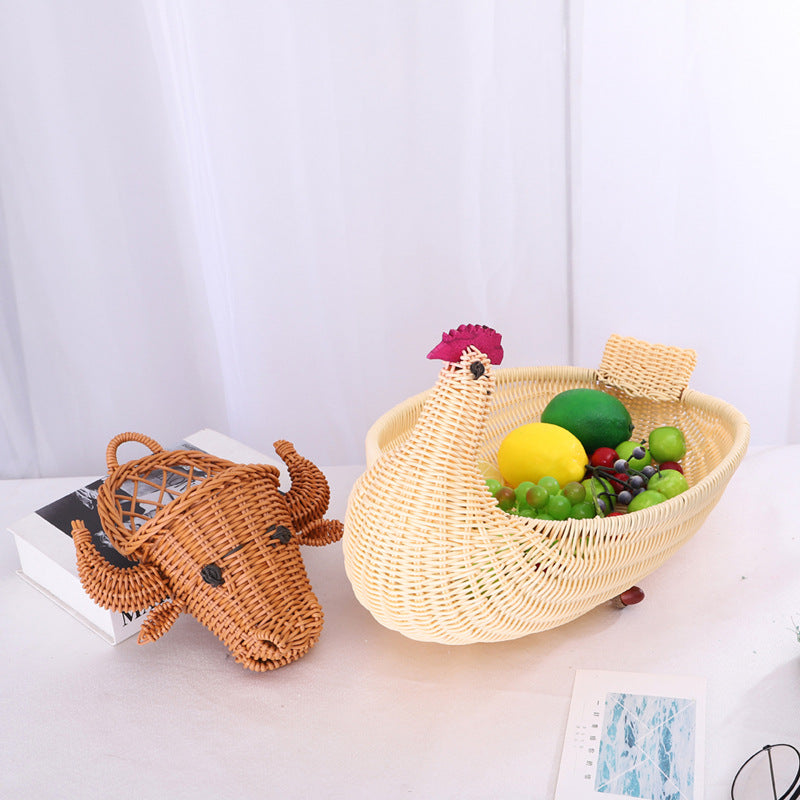 Decorative Woven Dog-Shaped Storage Basket Bowlift