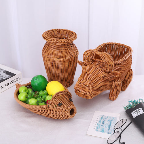 Decorative Woven Dog-Shaped Storage Basket Bowlift
