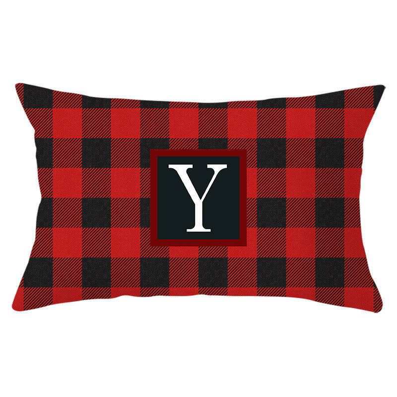 Decorative Rectangular Buffalo Plaid Monogram Pillow Cover