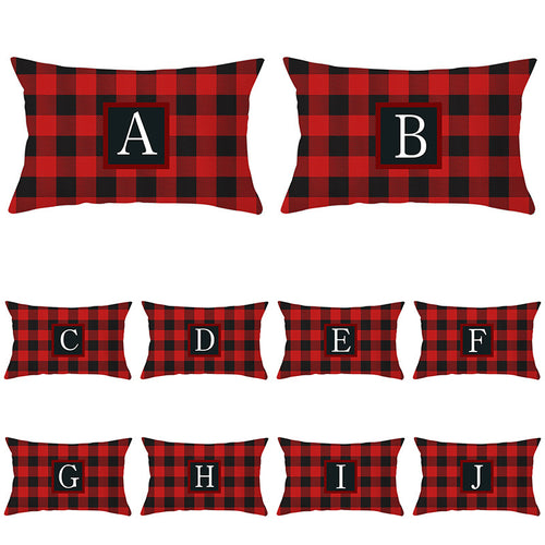 Decorative Rectangular Buffalo Plaid Monogram Pillow Cover