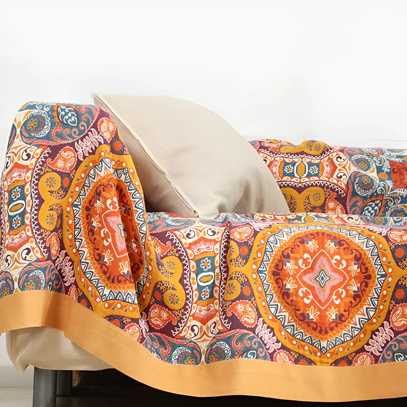 Sunrise Boho Reversible Blanket, 100% Cotton Cooling Quilt | Bowlift