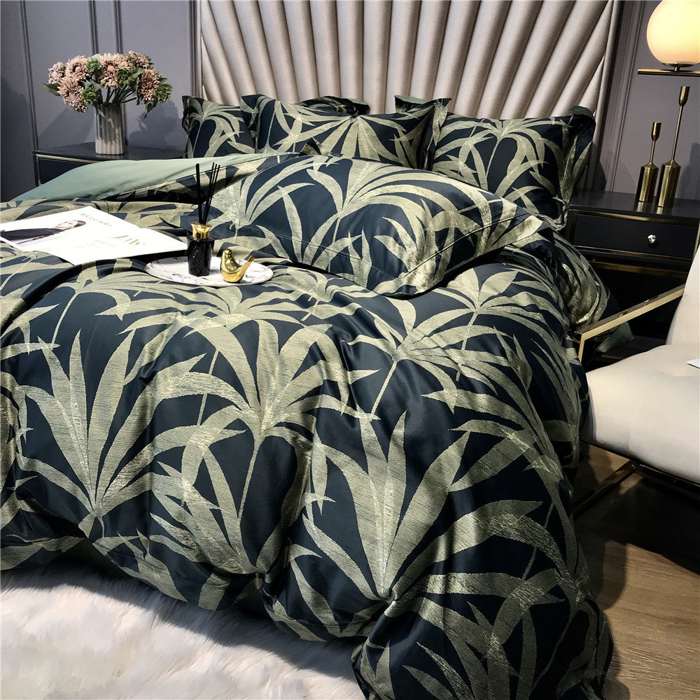 Tropical Metallic-Print Cotton Sateen Duvet Cover Set with Reversible Solid Backing