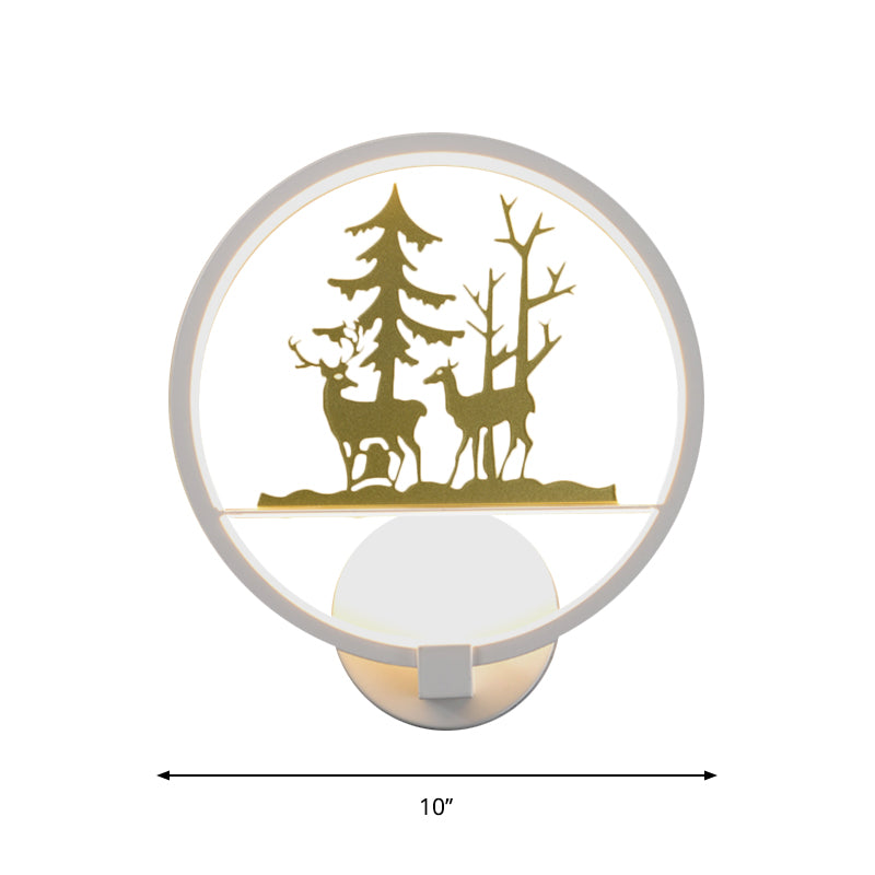 BowLift | Circular Acrylic Moose and Tree Wall Light Nordic Style LED White Wall Mural Lamp for Bedroom