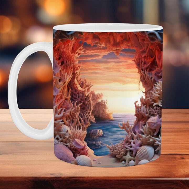 3D Ocean Beach Break Through Theme Coffee Mug | Bowlift