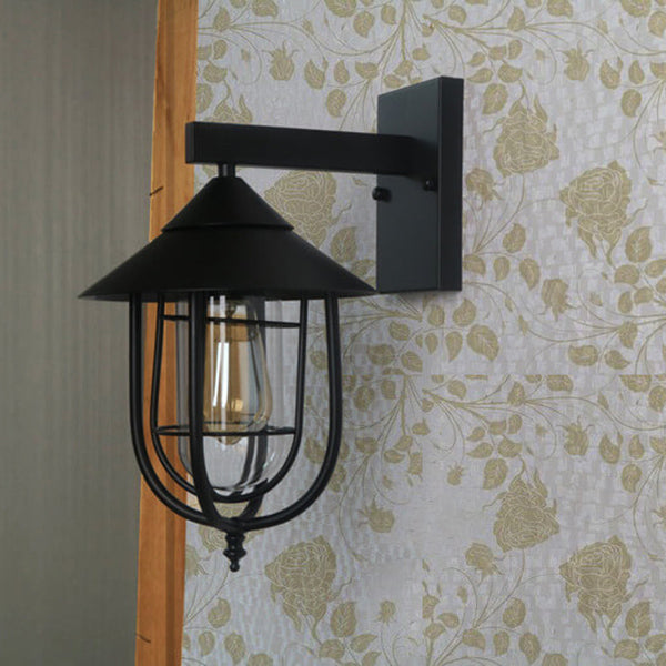 Vintage Industrial Iron Lantern Indoor Outdoor 1-Light Wall Sconce Lamp | Bowlift
