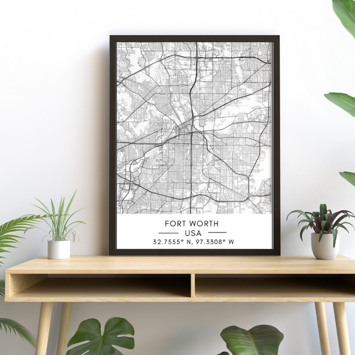 Fort Worth City Map - Canvas Wall Art Painting | Bowlift