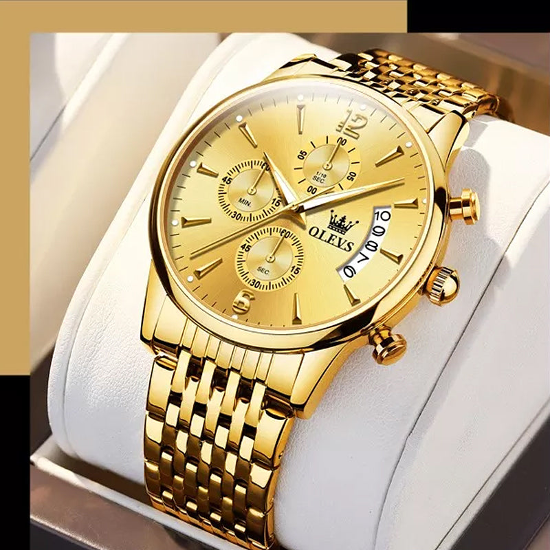 BowLift | Luxury Gold Three-Eye Chronograph Dial Automatic Mechanical Watch