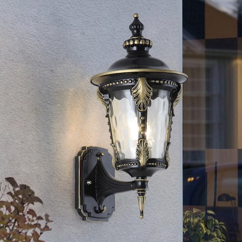 Traditional European Waterproof Quadrangle Pointed Cylinder Aluminum Glass 1-Light Outdoor Wall Sconce Lamp For Garden | Bowlift