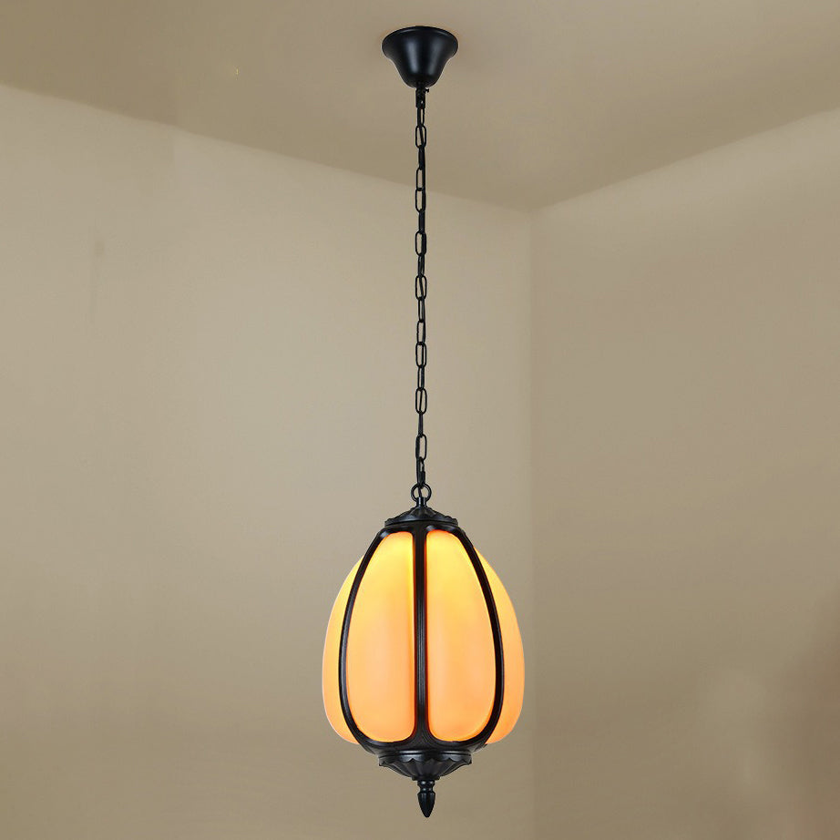 Traditional Chinese Waterproof Aluminum PC Dolomite Elliptical Pumpkin 1-Light Pendant Light For Ourdoor Patio | Bowlift