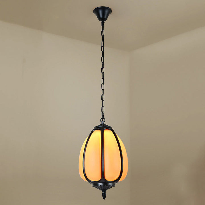 Traditional Chinese Waterproof Aluminum PC Dolomite Elliptical Pumpkin 1-Light Pendant Light For Ourdoor Patio | Bowlift