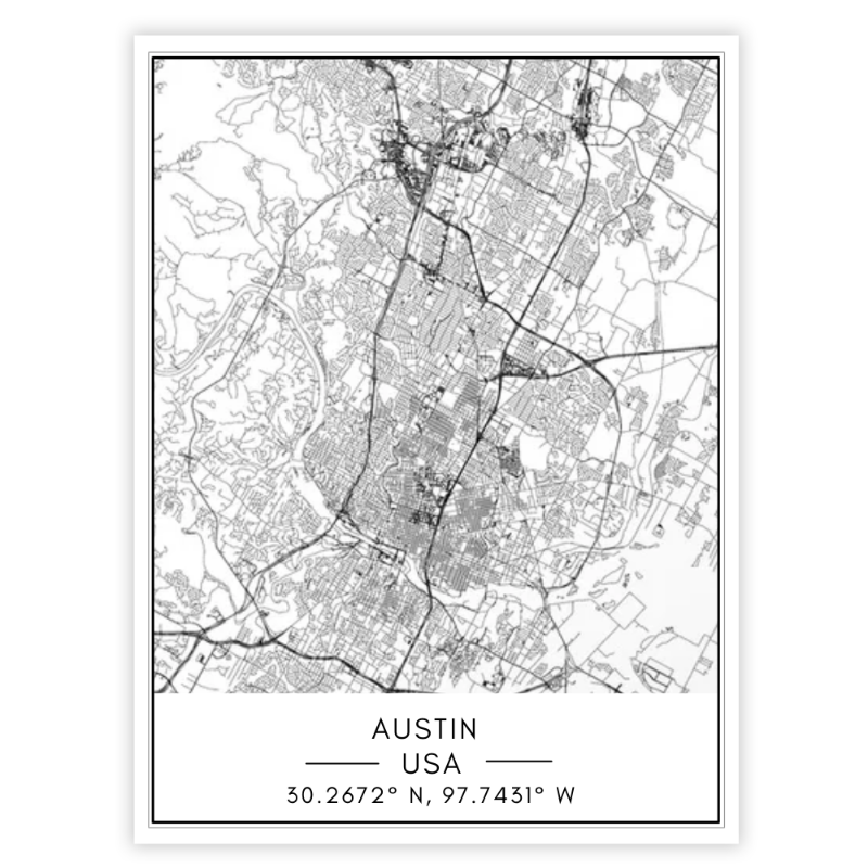 Austin City Map - Canvas Wall Art Painting | Bowlift