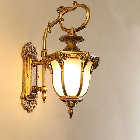 European Retro Aluminum Glass Carved Lantern 1-Light Outdoor Waterproof Wall Sconce Lamp | Bowlift