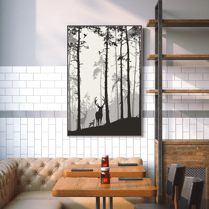 Silhouette Deer Family - Canvas Wall Art Painting | Bowlift