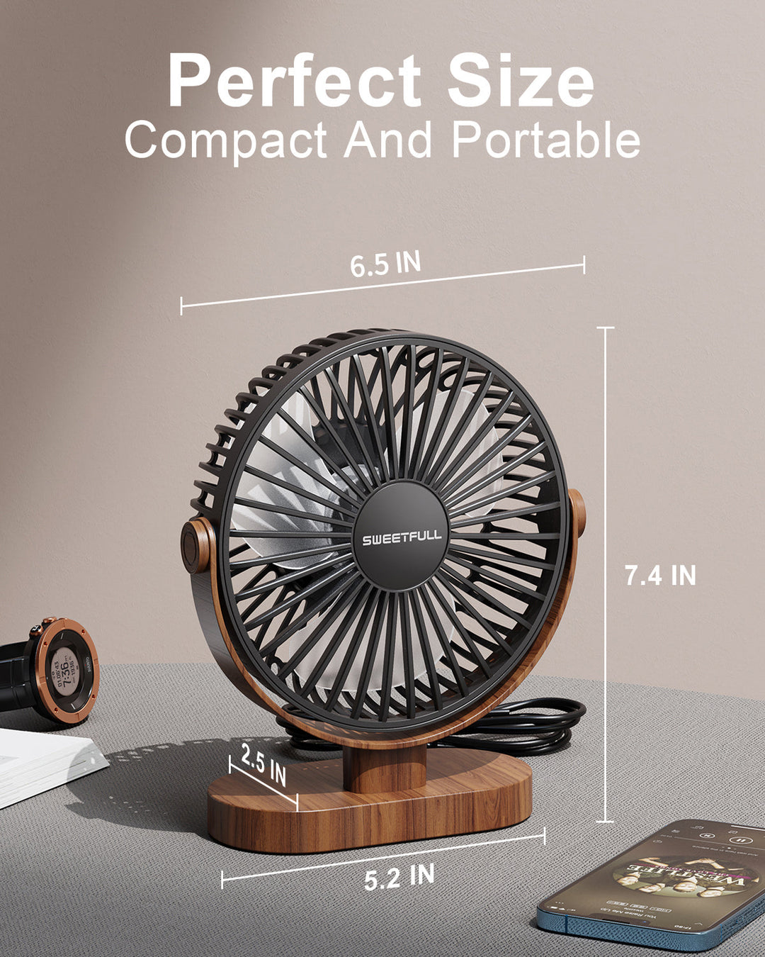 6.5 Inch USB Small Desk Fan for Home Office Car Outdoor Travel | Bowlift