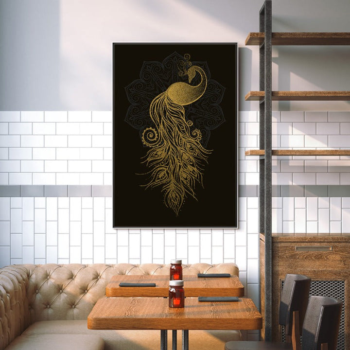 Abstract Golden Mandala Peacock - Canvas Wall Art Painting | Bowlift