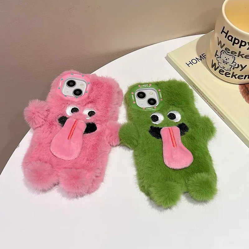 BowLift | Funny Tongue Sticking Out Plush Phone Case For iPhone