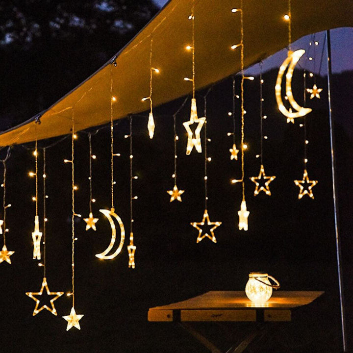 BowLift | LED Solar Star Moon Curtain Light  Christmas Outdoor Patio Decorative Camping String Lights