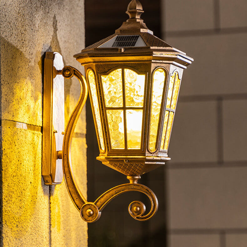 European Solar Outdoor Lantern Aluminum Glass Waterproof 1-Light Wall Sconce Lamp | Bowlift