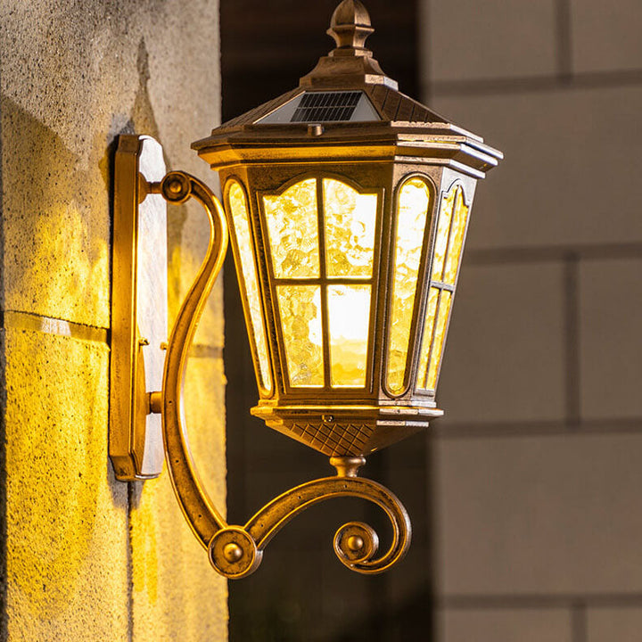 European Solar Outdoor Lantern Aluminum Glass Waterproof 1-Light Wall Sconce Lamp | Bowlift