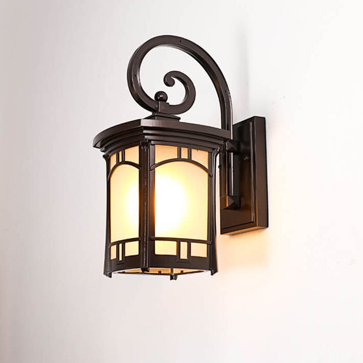 Modern Square Aluminum Glass Carved 1-Light Outdoor Waterproof Wall Sconce Lamp | Bowlift