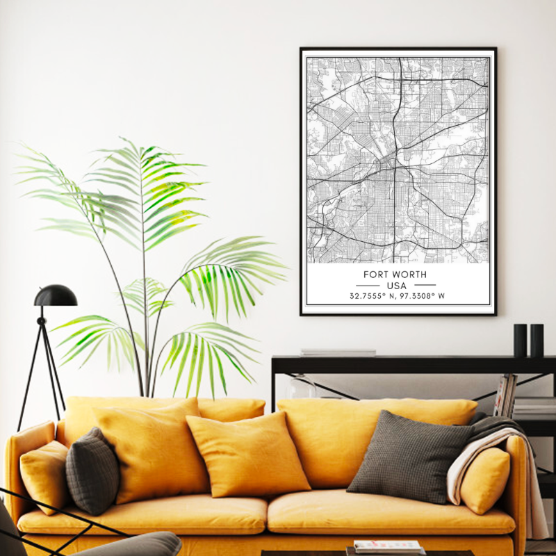 Fort Worth City Map - Canvas Wall Art Painting | Bowlift
