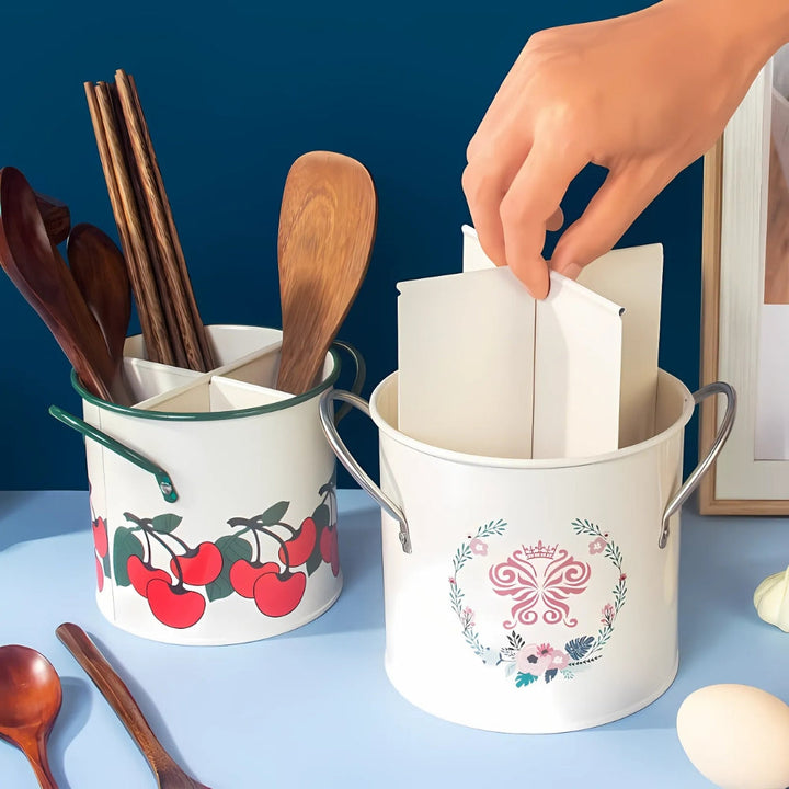 BowLift | Floral Utensil Storage Basket with Divider Lid