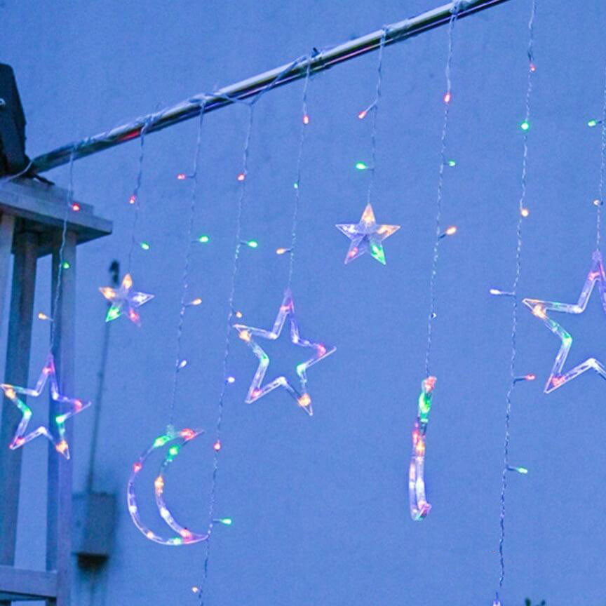 BowLift | LED Solar Star Moon Curtain Light  Christmas Outdoor Patio Decorative Camping String Lights